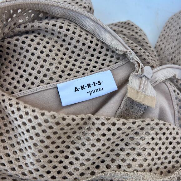 Akris Punto Pin Dot Mesh Long Sleeve Shirt Tan Taupe Medium Sheer Size 6 - Picture 3 of 8